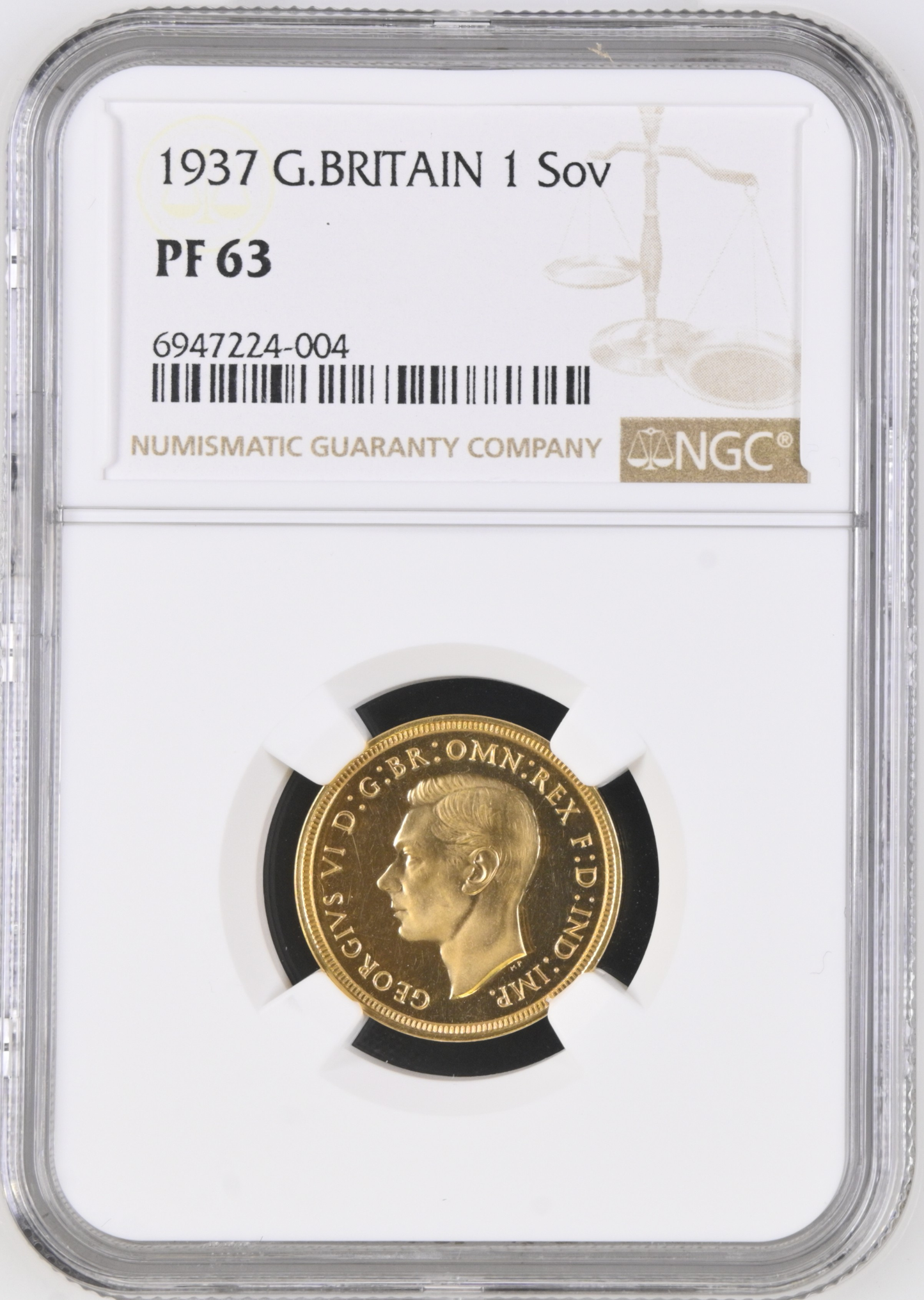 1937 King George VI Proof Specimen Full Sovereign - NGC PF-63