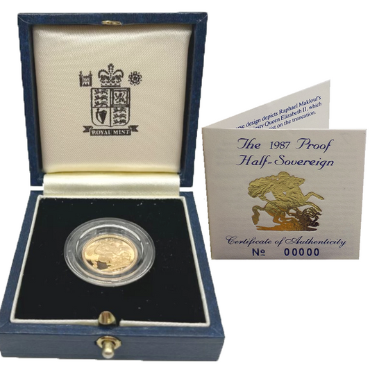 1987 Queen Elizabeth II Proof Gold Half Sovereign + Capsulated / Case COA