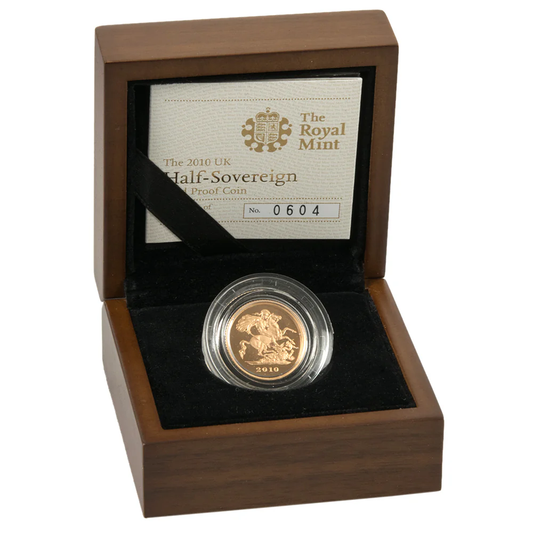 2010 Queen Elizabeth II Proof Gold Half Sovereign + Walnut Case COA