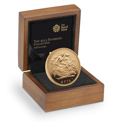 2013 Queen Elizabeth II Proof Gold Half Sovereign + Walnut Case COA