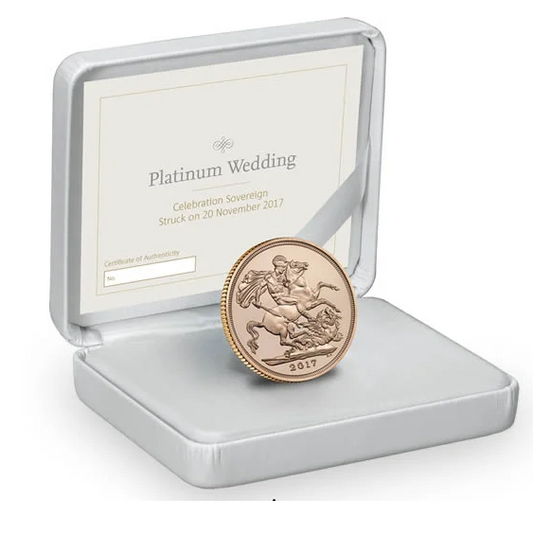 2017 Queen Elizabeth II Strike on the Day 'Platinum Wedding' Gold Sovereign