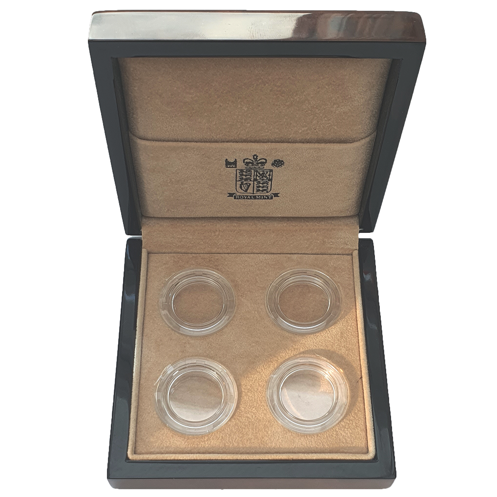 Royal Mint Luxury Wooden Case / Screw Type Capsules for 4 Sovereigns