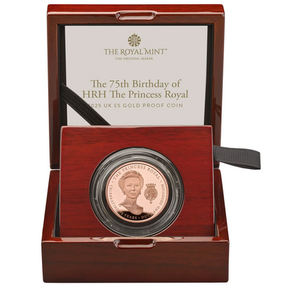 2025 HRH The Princess Royal 75th Birthday £5 Crown Gold Proof