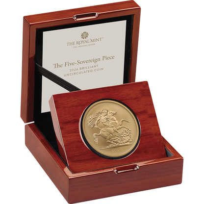 2026 King Charles III First Year of the 'Yellow Gold' Brilliant Uncirculated 5 Sovereign Piece