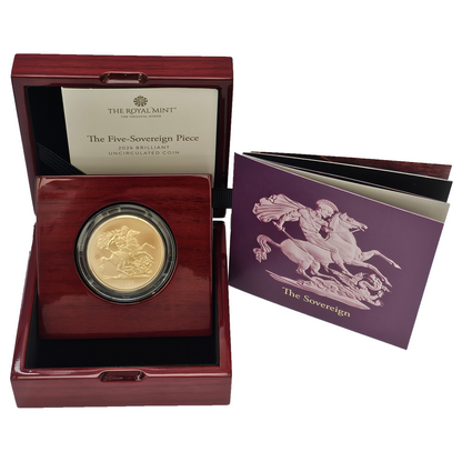 2026 King Charles III First Year of the 'Yellow Gold' Brilliant Uncirculated 5 Sovereign Piece