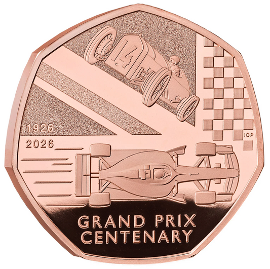 2026 100 Years of the British Grand Prix Gold Proof 50P - 100 issue Limit