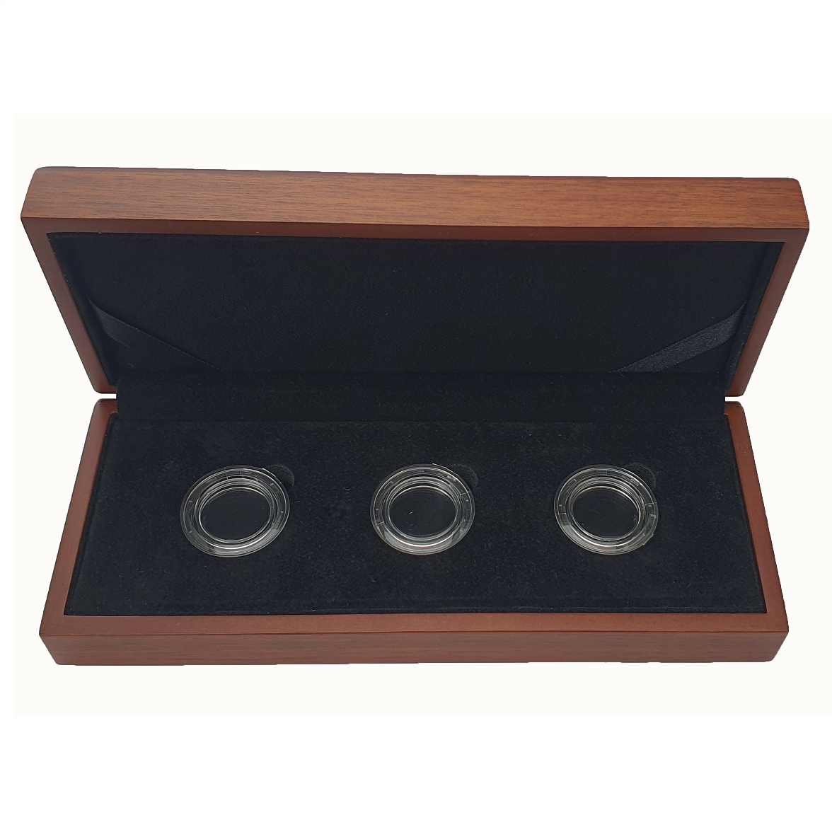 Royal Mint Wooden Case with Screw Type Capsules for 3 Sovereigns