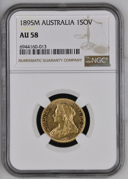 1895-M Queen Victoria Widow Head Gold Sovereign - NGC AU-58 AUNC