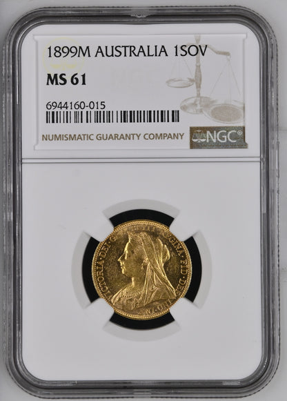 1899-M Queen Victoria Widow Head Gold Sovereign - NGC MS-61 UNC