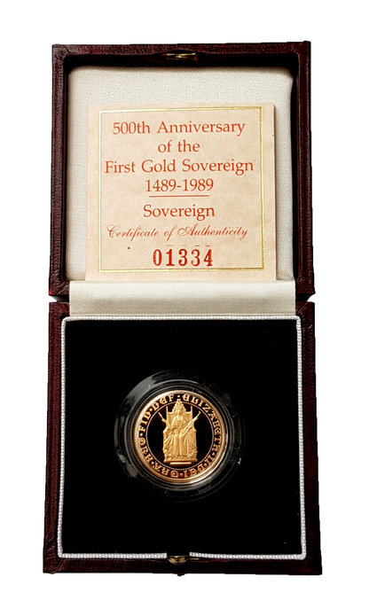 1989 Proof 500th Anniversary sovereign by Bernard Sindall