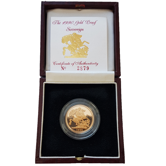 1990 Queen Elizabeth II Proof Sovereign by Raphael Maklouf - Presentation Case with COA