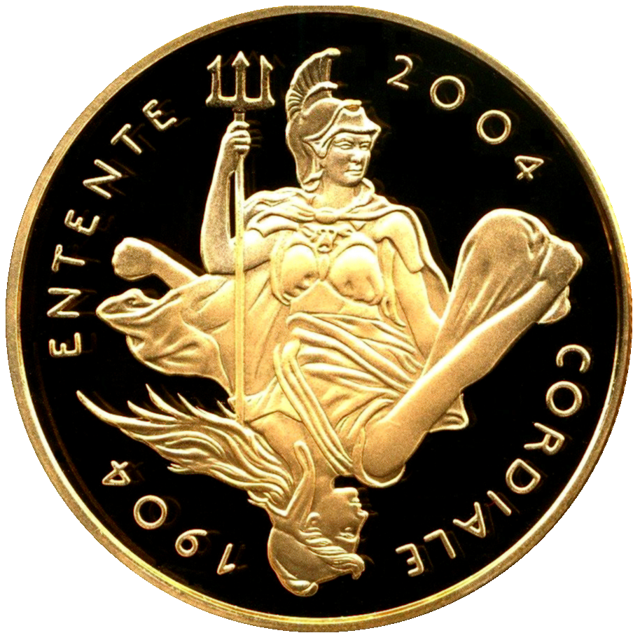 2004 Queen Elizabeth II 100th Anniv of the Entente Cordiale Gold Proof 5 Pound + Boxed / COA