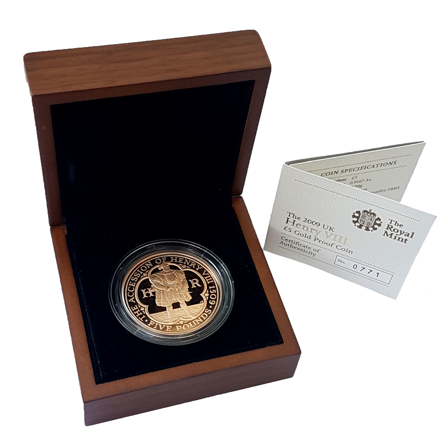 2009 Queen Elizabeth II Henry VIII Accession £5 Gold Proof Coin