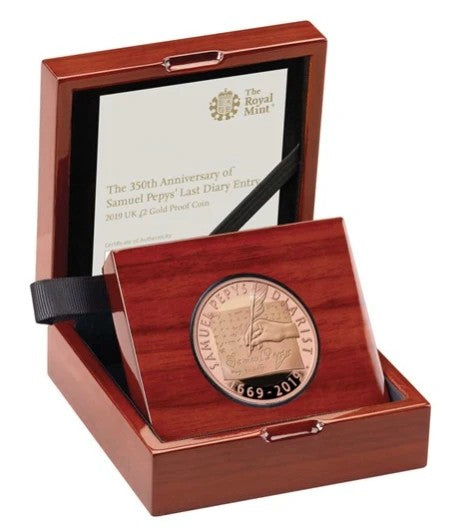 2019 Queen Elizabeth II Samuel Pepys Gold Proof £2 - Boxed / Coa