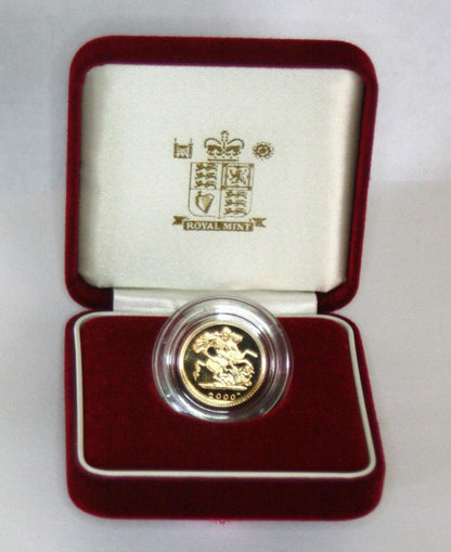 2000 Queen Elizabeth II Proof Gold Half Sovereign + Capsulated with Case / COA