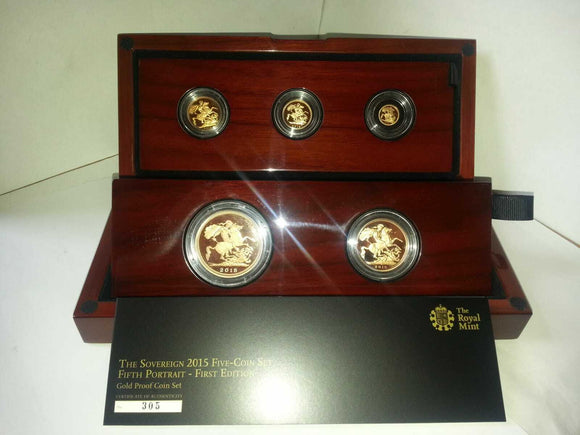 2015 Queen Elizabeth II 5 Coin 5th Head JODY CLARK Gold Proof Sovereign Set +COA