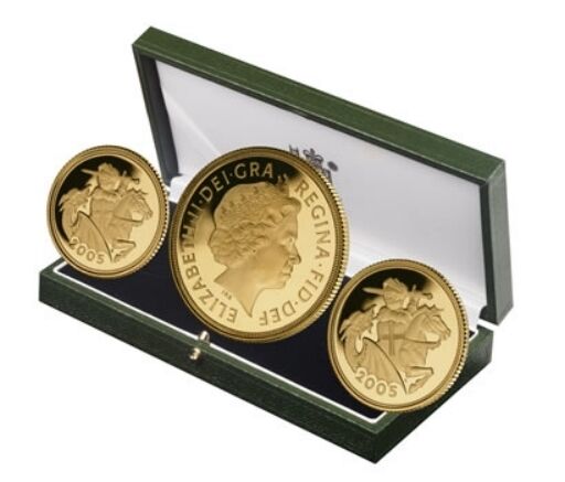 2005 Queen Elizabeth II Proof 3 Coin Gold Sovereign Set + COA