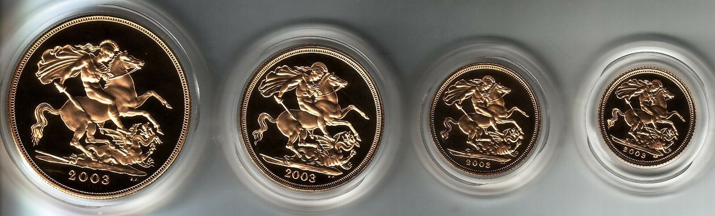 2003 Queen Elizabeth II 4 Coin Gold Sovereign Set + COA