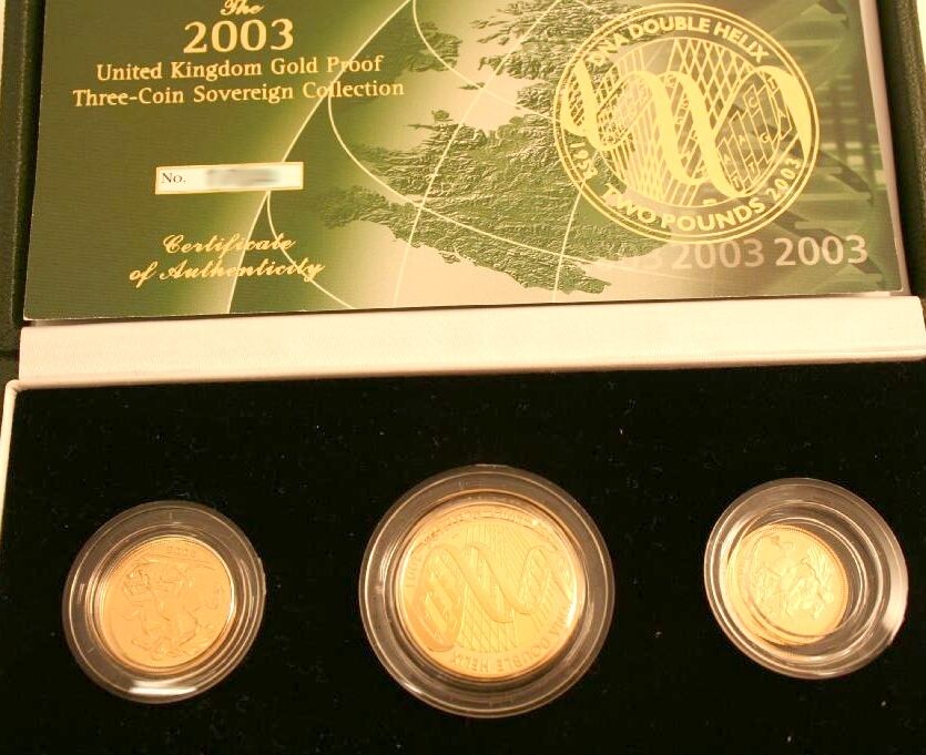 2003 Queen Elizabeth II Proof 3 Coin Gold Proof Sovereign Set + COA