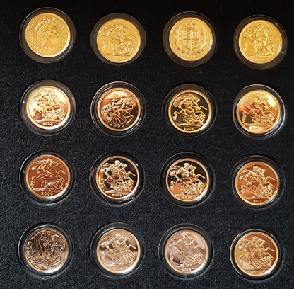 2000-2015 Queen Elizabeth II Gold Sovereigns BUNC + Capsulated with Luxury Case