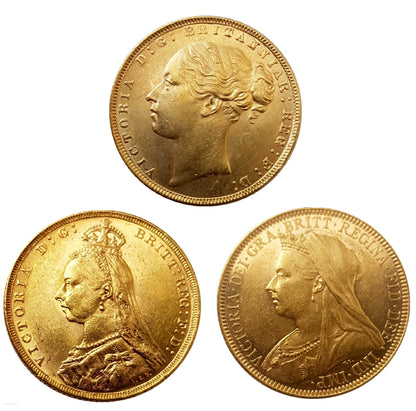 Queen Victoria Sovereigns Head Type Set (3 Sovereigns)